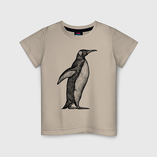 Детская футболка Пингвин сбоку / Миндальный – фото 1