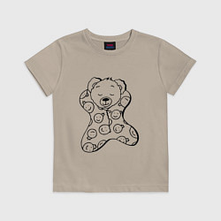 Футболка хлопковая детская Спящий мишка в пижаме - раскраска, цвет: миндальный