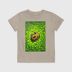 Футболка хлопковая детская Мишка в яркой зелени, цвет: миндальный