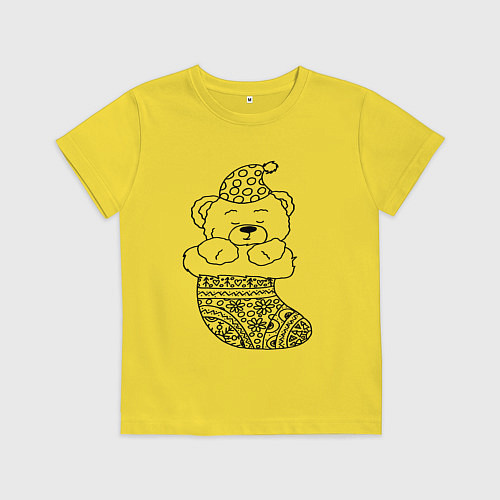 Детская футболка Игрушечный мишка спит в сапожке для подарков - рас / Желтый – фото 1
