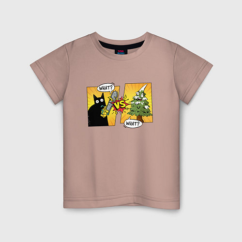 Детская футболка Кот против елки / Пыльно-розовый – фото 1
