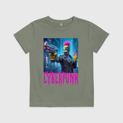 Детская футболка Homer Simpson with a gun and a donut - cyberpunk - / Авокадо – фото 1