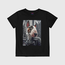 Футболка хлопковая детская Dude bull terrier in New York - ai art, цвет: черный