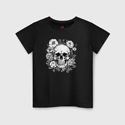 Футболка хлопковая детская Skull in flowers from napalm 696, цвет: черный