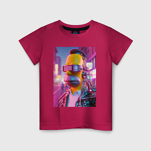 Детская футболка Кибер Гомер - нейросеть / Маджента – фото 1