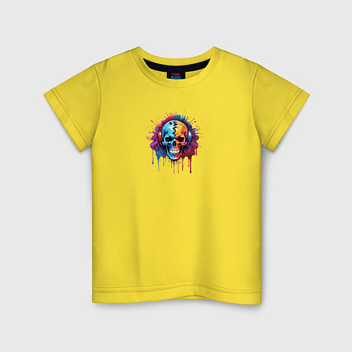 Детская футболка Череп в наушниках и стекающая краска / Желтый – фото 1