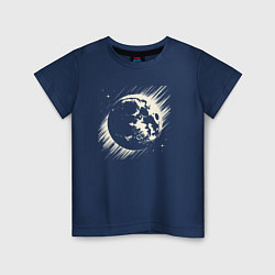 Футболка хлопковая детская Луна в космосе, цвет: тёмно-синий