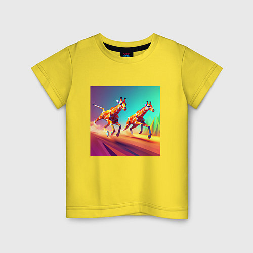 Детская футболка Два бегущих жирафа в стиле кубизма / Желтый – фото 1