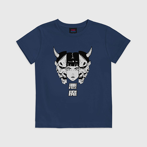 Детская футболка Маска демона Они / Тёмно-синий – фото 1