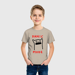 Футболка хлопковая детская Panic mode - котик, цвет: миндальный — фото 2