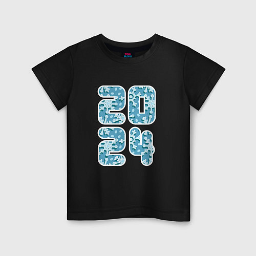 Детская футболка 2024 цифры со снежинками / Черный – фото 1