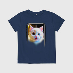 Футболка хлопковая детская Кот в смартфоне, цвет: тёмно-синий