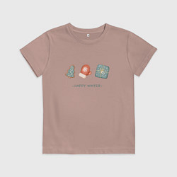 Футболка хлопковая детская Happy winter and New Year, цвет: пыльно-розовый