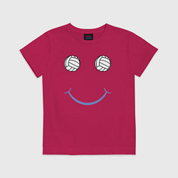 Футболка хлопковая детская Волейбольный позитив, цвет: маджента
