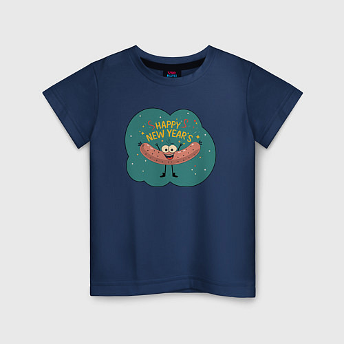 Детская футболка Новогодняя колбаса / Тёмно-синий – фото 1