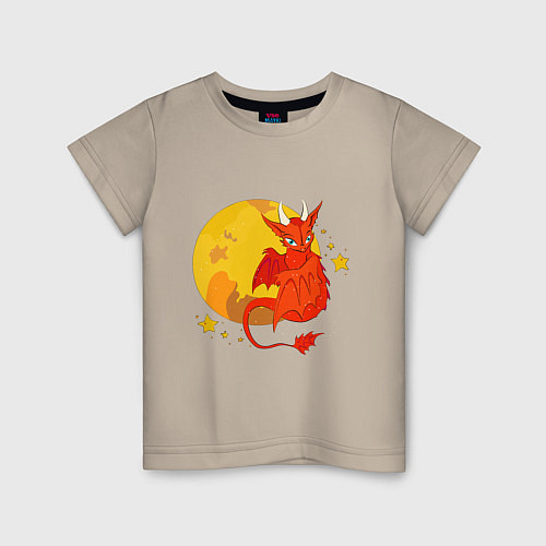 Детская футболка Красный дракон на фоне луны / Миндальный – фото 1