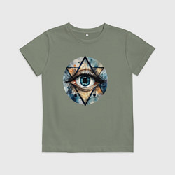 Футболка хлопковая детская Акварельный глаз, цвет: авокадо