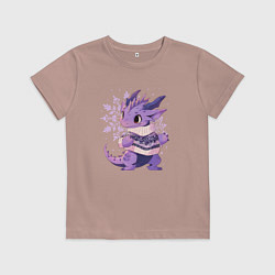Футболка хлопковая детская Фиолетовый дракон в свитере, цвет: пыльно-розовый