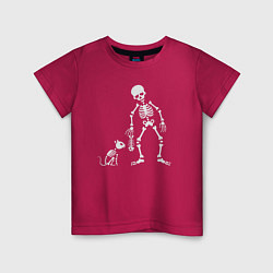 Футболка хлопковая детская Котик и скелет, цвет: маджента