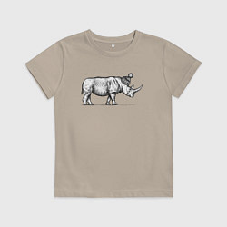 Футболка хлопковая детская Носорог стильный в профиль, цвет: миндальный