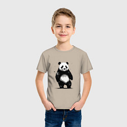 Футболка хлопковая детская Панда стоит, цвет: миндальный — фото 2