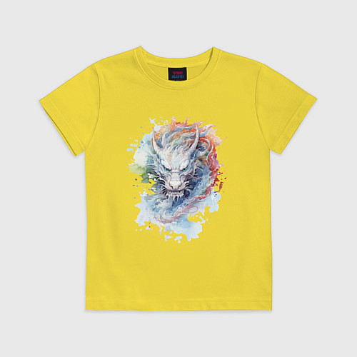 Детская футболка Дракон нарисованный акварелью / Желтый – фото 1