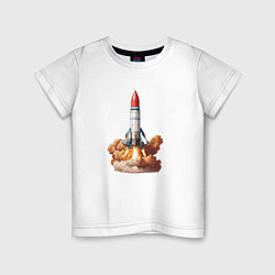 Футболка хлопковая детская Взлет космической ракеты, цвет: белый