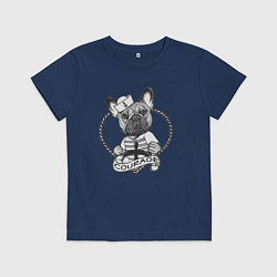 Футболка хлопковая детская Французский бульдог за штурвалом courage, цвет: тёмно-синий