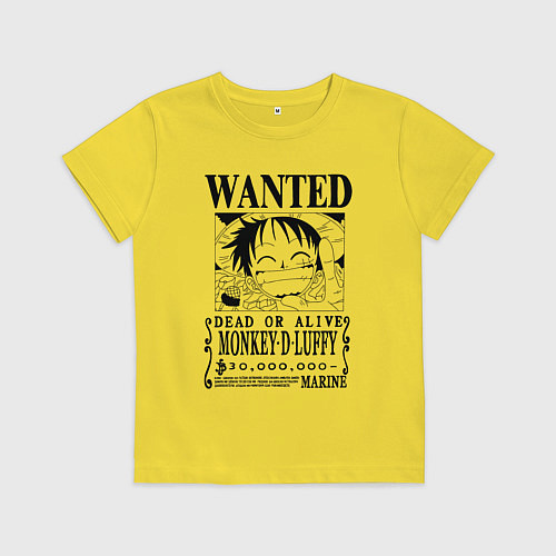 Детская футболка Первая листовка Луффи Ван Пис / Желтый – фото 1