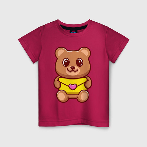 Детская футболка Мишка с любовным письмом / Маджента – фото 1
