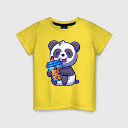Футболка хлопковая детская Панда с напитком, цвет: желтый