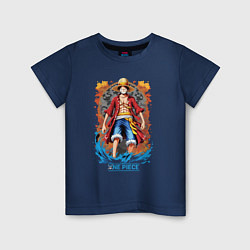 Футболка хлопковая детская One Piece - загадочный Луффи, цвет: тёмно-синий