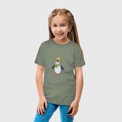 Футболка хлопковая детская Весёлый пингвин в шапке, цвет: авокадо — фото 2