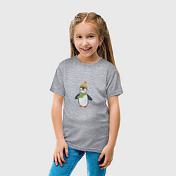 Футболка хлопковая детская Весёлый пингвин в шапке, цвет: меланж — фото 2