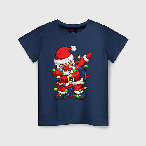 Детская футболка Санта Клаус и гирлянда / Тёмно-синий – фото 1