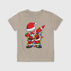 Футболка хлопковая детская Санта Клаус и гирлянда, цвет: миндальный