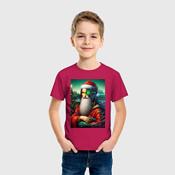 Футболка хлопковая детская Mona Lisa in Santa costume - cyberpunk, цвет: маджента — фото 2