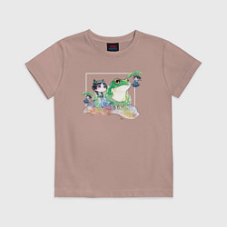 Футболка хлопковая детская Маомао чиби и лягушка - Монолог фармацевта, цвет: пыльно-розовый