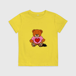 Футболка хлопковая детская Плюшевый мишка с сердечком, цвет: желтый