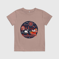 Футболка хлопковая детская Кот и лиса из сказки, цвет: пыльно-розовый