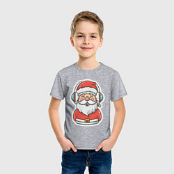 Футболка хлопковая детская Дед Мороз в наушниках, цвет: меланж — фото 2