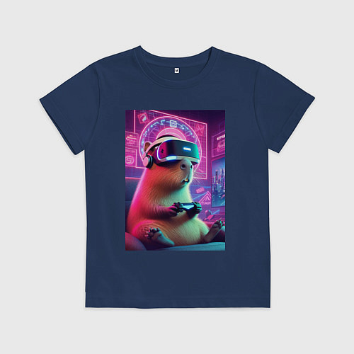 Детская футболка Каппи в виртуальном шлеме / Тёмно-синий – фото 1