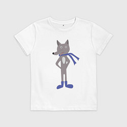 Футболка хлопковая детская Волк в шарфе, цвет: белый
