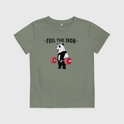 Футболка хлопковая детская Почувствуй железо - панда бодибилдер, цвет: авокадо
