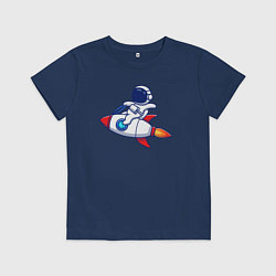 Футболка хлопковая детская Космонавт верхом на ракете, цвет: тёмно-синий