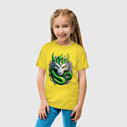 Футболка хлопковая детская Зеленый дракон символ 2024 года, цвет: желтый — фото 2