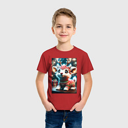 Футболка хлопковая детская Оленёнок в свитере, цвет: красный — фото 2