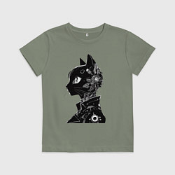 Футболка хлопковая детская Кибер кошечка - аниме, цвет: авокадо