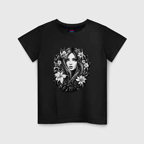 Детская футболка Девушка и цветы / Черный – фото 1