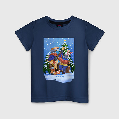 Детская футболка Кибердеревня роботы новый год / Тёмно-синий – фото 1